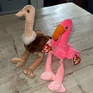 *BUYING BOTH* Ty Beanie Baby 1995 Pinky Flamingo and 1997 Stretch Ostrich